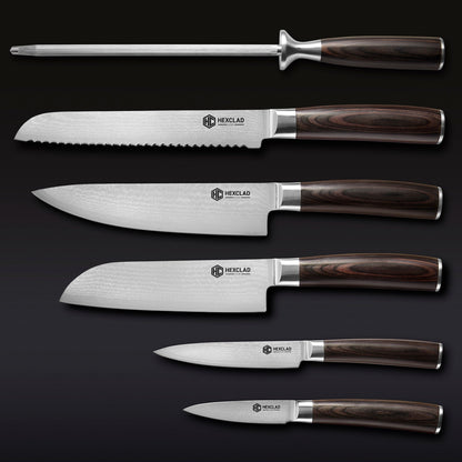 Damascus Steel Knife Set, 7-pc (Espresso)