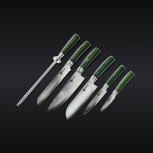 Essential Damascus Steel Knife Set, 6-pc (Green)